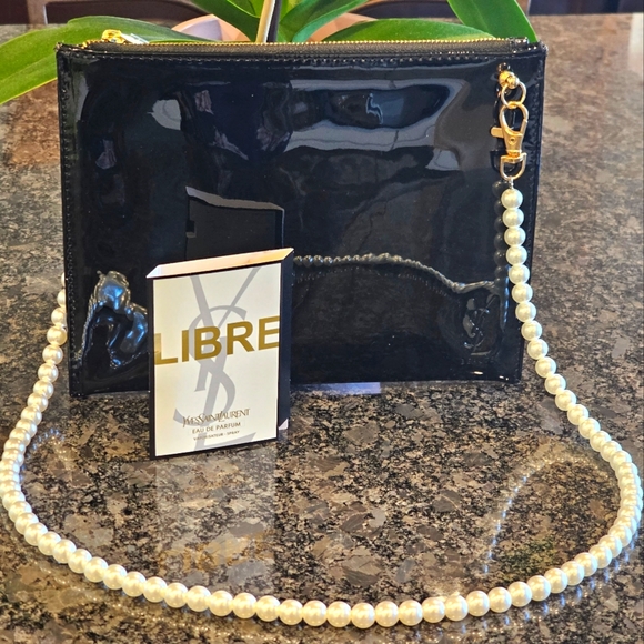 Yves Saint Laurent Handbags - Yves Saint Laurent Patent Leather Clutch Pouch With Faux Pearl Strap added NWOT
